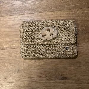 Raffia clutch with stone accent